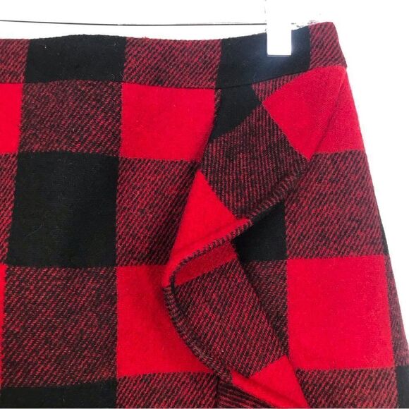 J. Crew Factory Red Black Buffalo Plaid Check Ruffle Side Mini Skirt - Picture 5 of 11